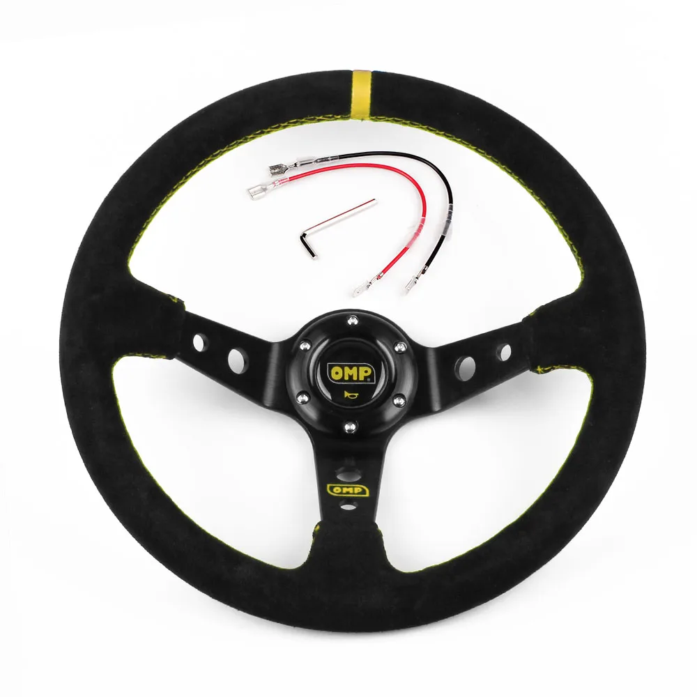 

OMP Universal 14inch 350mm Deep Corn Drifting Racing Steering Wheel Suede Leather Slip-Resistant Sport Steering Wheel Cover