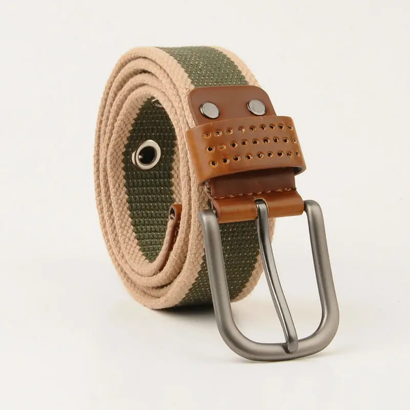 Brand Green Striped Men's Fashion Canvas Casual Belt Designer Leather