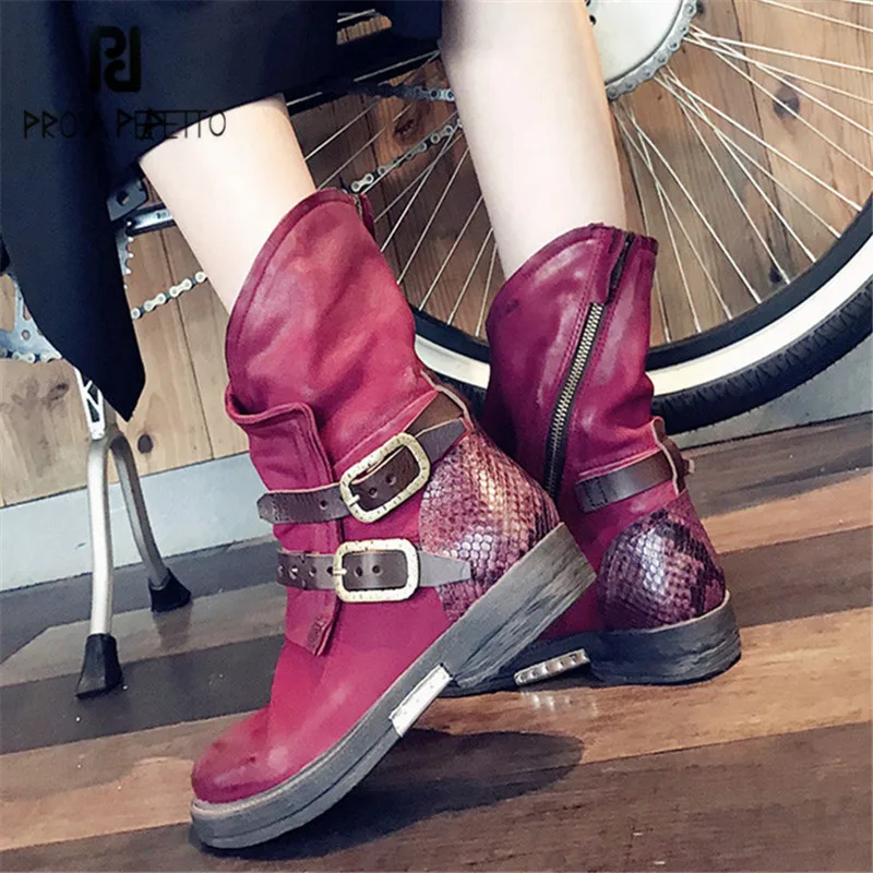 

Prova Perfetto Ankle Boots for Women Flat Riding Boot Genuine Leaather Female Autumn Winter Botas Mujer Platform Botte Femme