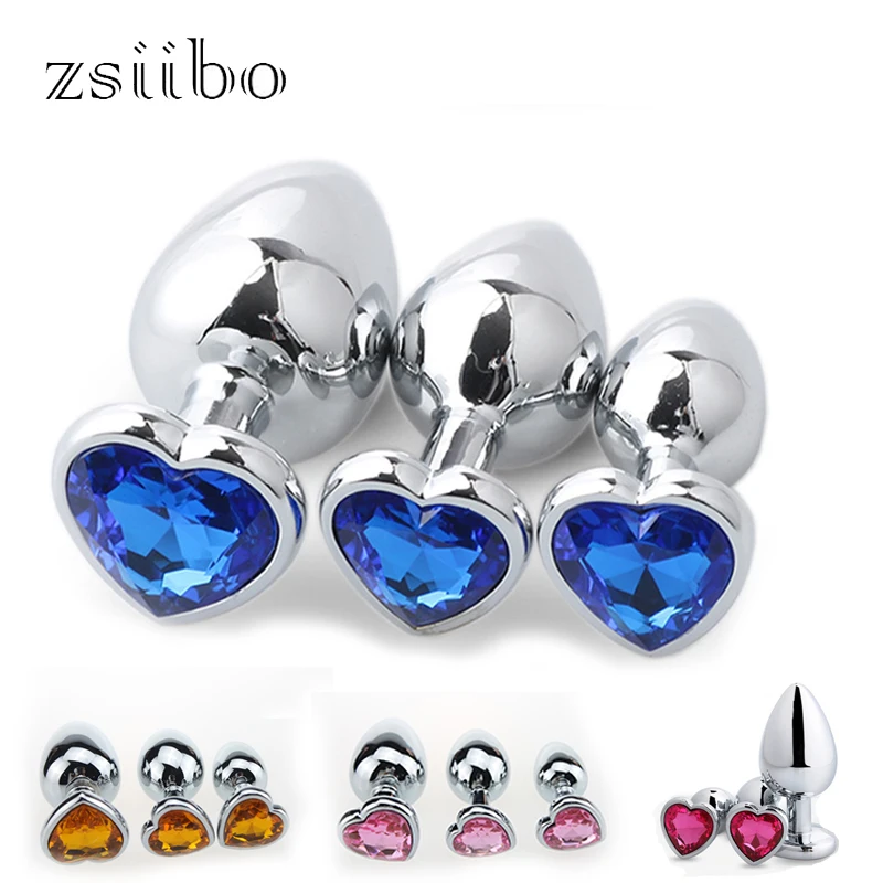 3pcs shaped Heart Smooth Steel metal anal plug Small-large-sized jewelry crystal butt beads dildo Sex toys for men women QQGS06