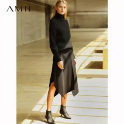 Amii Минималистичная Женская юбка-трапеция осень 2019 Повседневная однотонная Асимметричная Подол Империя элегантные женские длинные юбки