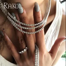 RAKOL Luxury Cubic Zirconia Tennis Chain Necklace Hiphop Top Quality CZ Box Clasp Jewelry For Women Men 3mm 4mm 5mm Round 18 10row 4mm orange round coral necklace magnet clasp