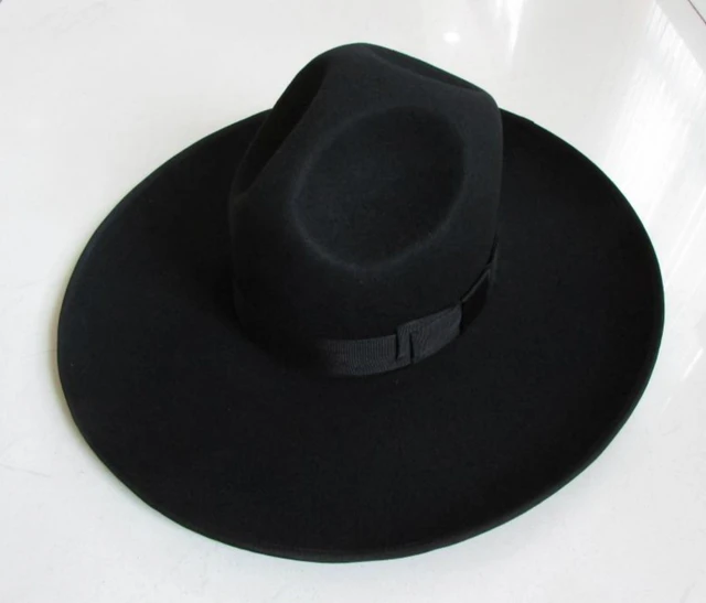100 Wool Felt Jewish Hat Men Israel Large Wide Brim 12 cm Black Jew