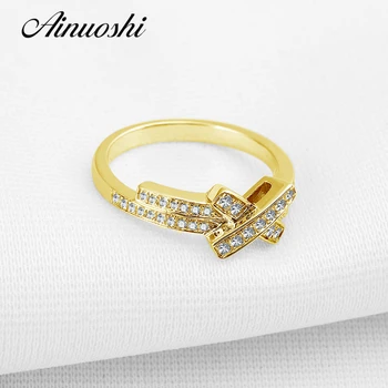 

AINUOSHI Luxury 14K Solid Yellow Gold Ring Bow Knot Design Pave Setting Sona Simulated Diamond Wedding Engagement Ring for Women