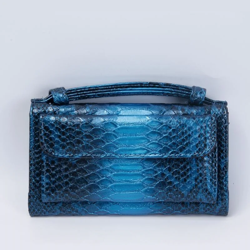 New Style Luxury Handbags For Women Genuine Leather Day Small Clutch One Chain Shoulder Cross-body Bags Crocodile Pattern Purse - Color: Blue 2