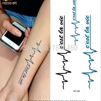 

Small Fresh Design Waterproof Temporary Tattoo Stickers Men Women ECG Letters Pattern Wrist Tattoo Paper Neck Waist Body Art