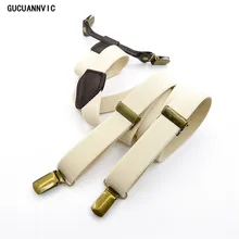 Оригинальные однотонные черные и бежевые подтяжки в стиле ретро с 4 клипсами на английском, бронзовые подтяжки для мужчин и женщин, регулируемые