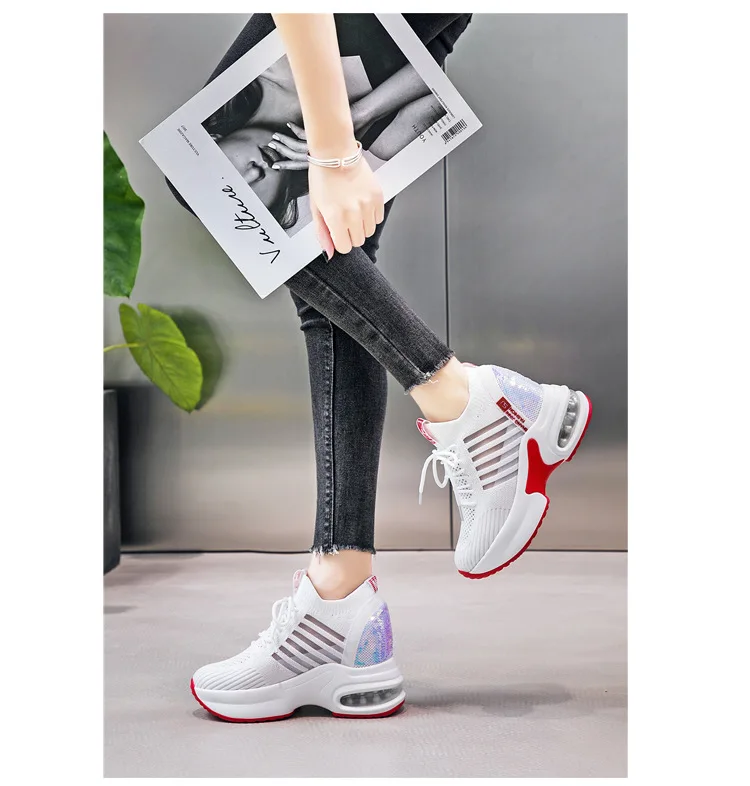 Fashion Spring Women Bling Shoes Mesh Wedge Sneakers Summer Breathable Casual Shoes Woman Round head casual shoes