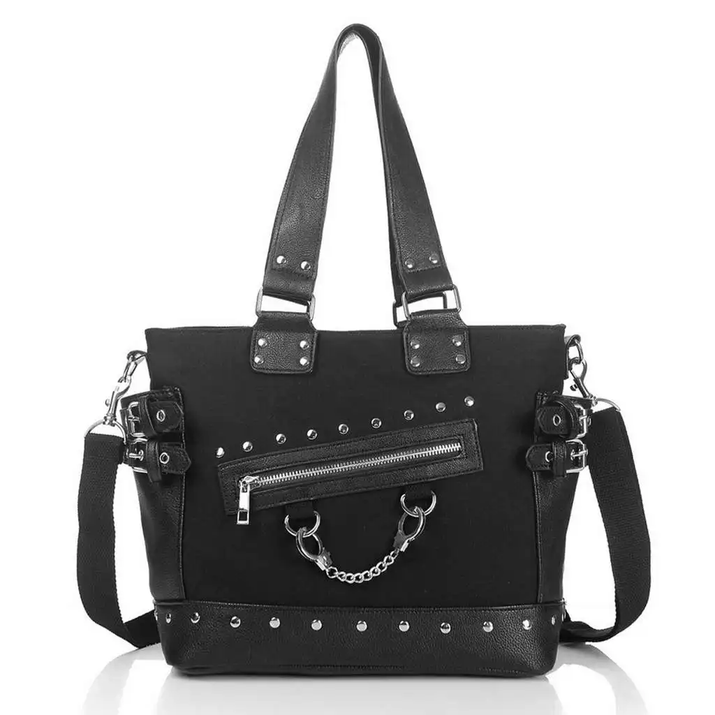 

LJL-Rock Style Rivet Handbag Fashion Women Punk Casual Tote Zipper Chain Female Motorcycle Shoulder Crossbody Bag