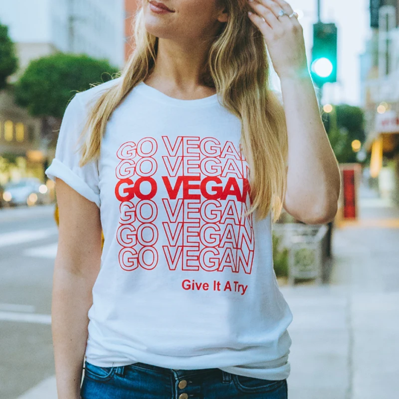 Go Vegan Give It A Try Harajuk Футболка женская мужская футболка оверсайз Спасибо за хороший