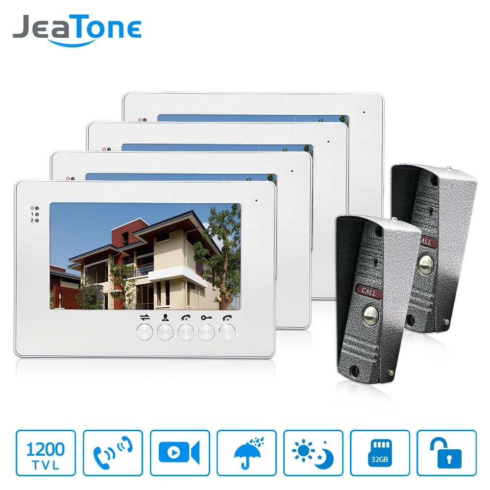 JeaTone NEW 7 Inch LCD TFT Color Video Door Phone Intercom System 1200TVL Outdoor Pinhole Camera
