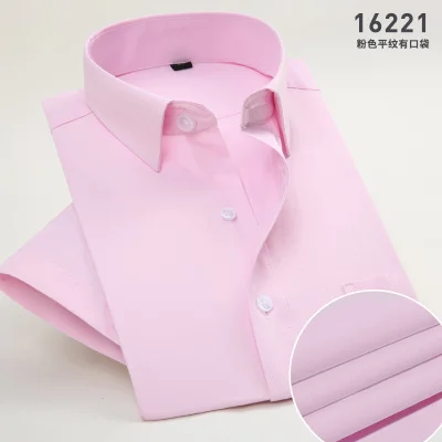 Pink-16221 FAISIENS Мужская рубашка большого размера с коротким рукавом 11XL 12XL 13XL 14XL однотонные синие белые розовые мужские деловые повседневные короткие рубашки для мужчин - Цвет: Pink-16221