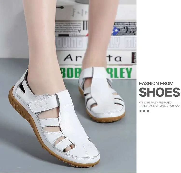 Flats sandals women 2019 new vintage leather sandals female comfortable fat with women shoes soft bottom women sandals plus size (10)