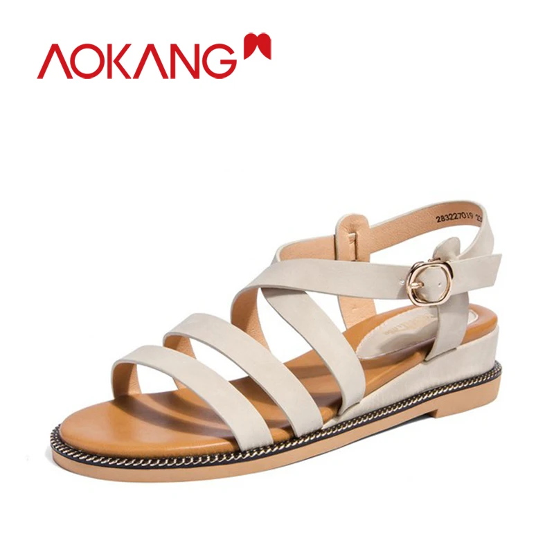 

AOKANG Kanglong New Sandals Summer Woman Shoes Bohemia Gladiator Beach Flat wedges Casual Sandals Leisure Female Ladies Sandals