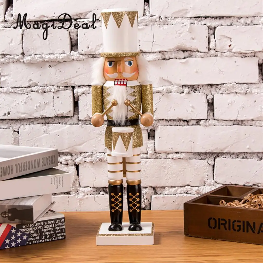 38CM Vintage Hand Painted Gold Glitter Drummer Nutcracker Christmas Decorative Ornament Handicraft