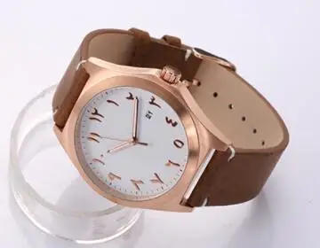 Япония движение Дата функция часы арабские цифры Montres Homme - Цвет: Gold brown strap