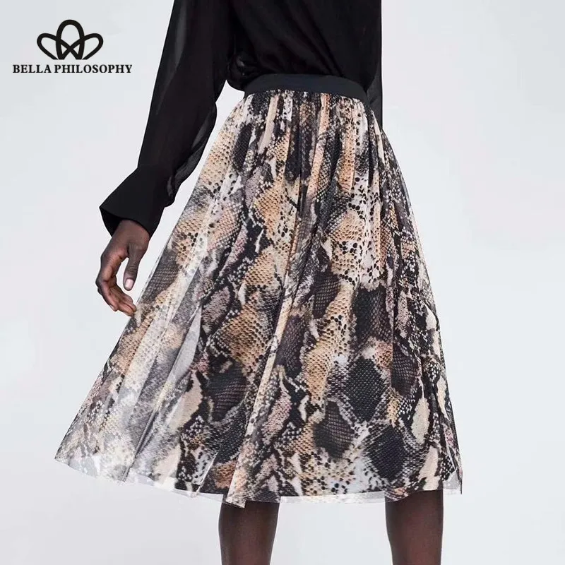 Wonder 2018 new Snake Long Maxi Skirts Vintage Animal Print Female Mesh Skirts High Waist Elastic Lady Skirts Bottoms Plus Size