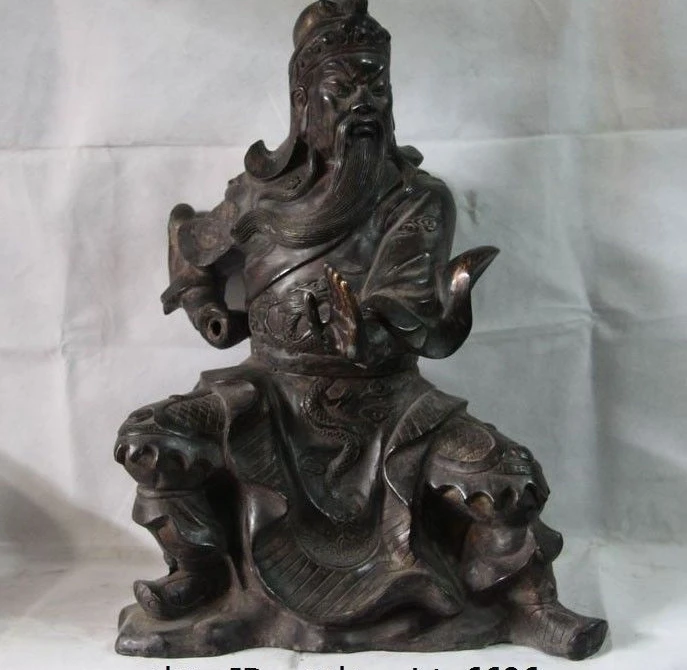 

22" China Folk Copper Bronze Dragon Guan Gong Guan Yu Warrior God Buddha Statue