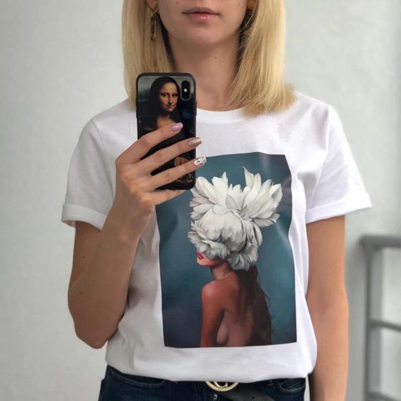 

Harajuku 2019 Summer Twin Peak Punk T-shirt Sexy Artistic Figure Flowers Print Top T Shirt Women Vogue Streetwear Clothes Tshirt