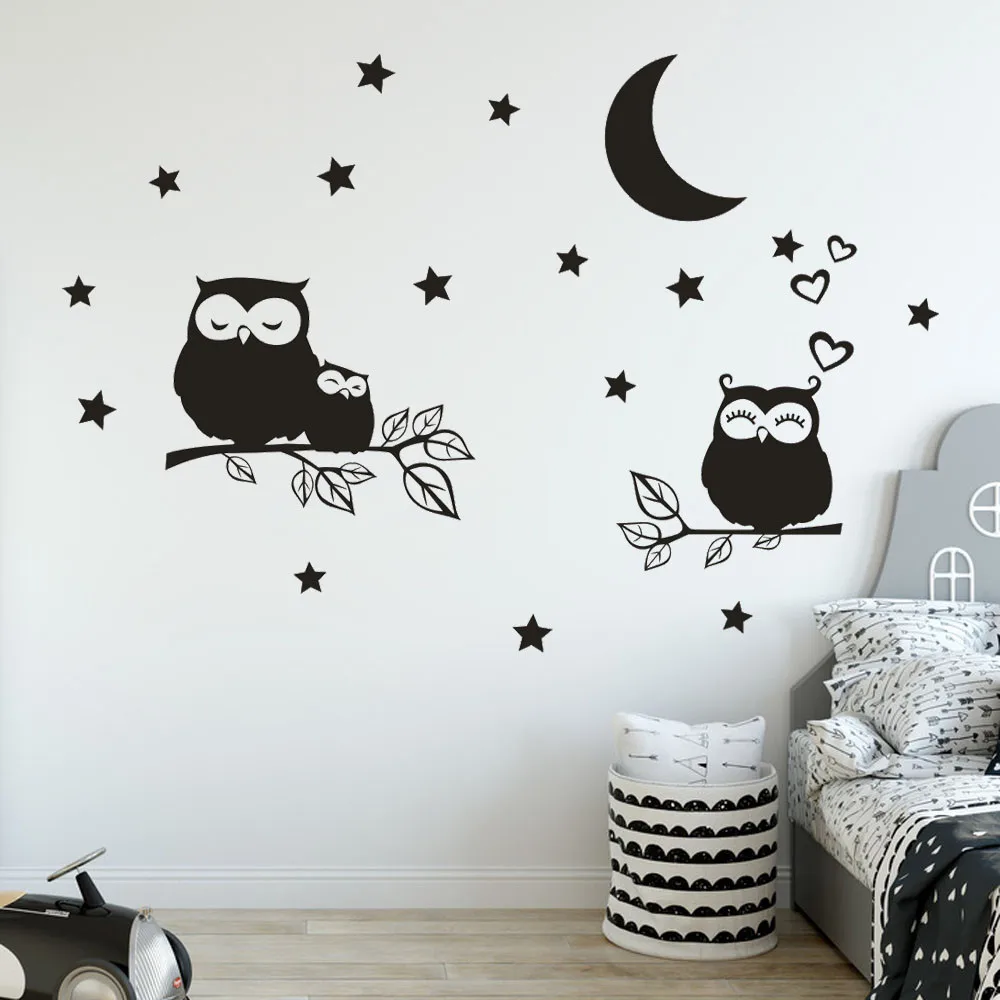 Новейшая популярная милая сова Звезда Луна Съемная художественная виниловая Фреска украшение дома комнаты наклейки на стену