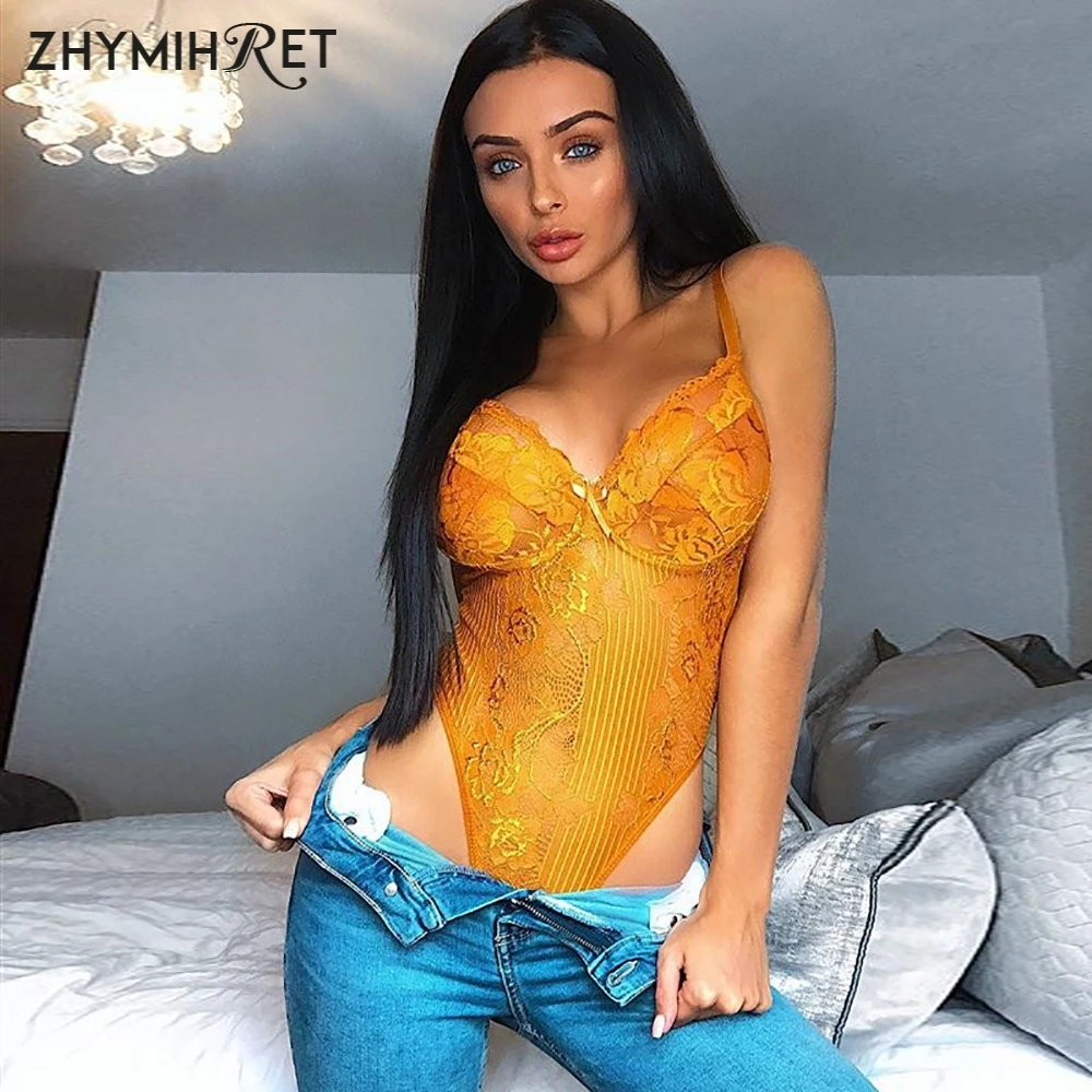 Сексуальное неоново зеленое Кружевное боди ZHYMIHRET с V образным вырезом вышитый