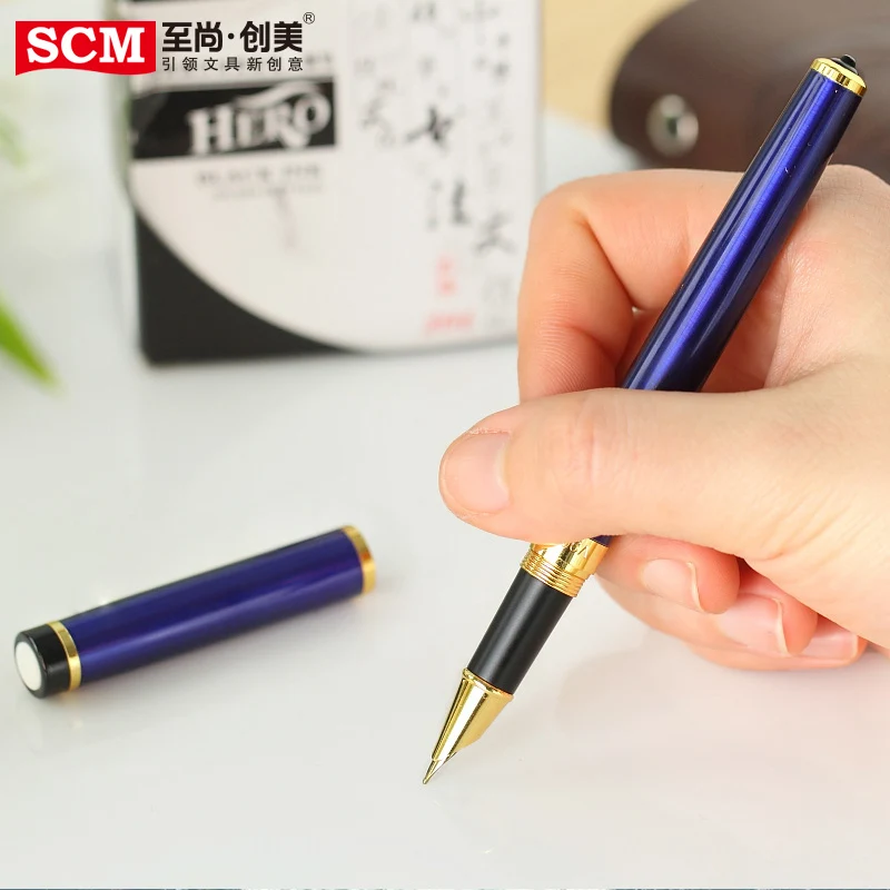 SCM Luxury Blue and Gold Iridium Fountain Pen with 0.5mm Extra Fine Nib
