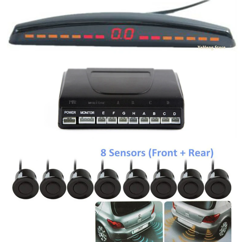 YYZSDYJQ Parking sensors Car 8 sensors 22mm Backup radar detector 4 front 4 Back parktronics System Automobiles assistance YYZSDYJQ Parking sensors Car 8 sensors 22mm Backup radar detector 4 front 4 Back parktronics System Automobiles assistance