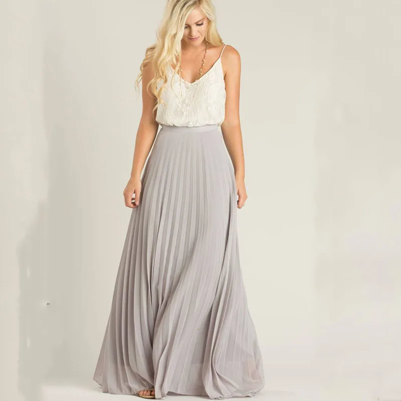 grey chiffon maxi skirt