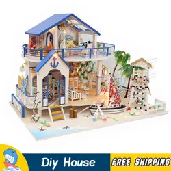 Миниатюрный Кукольный дом море пляж вилла DIY унисекс деревянный кукольный домик с мебелью взрослых игрушки для подростков модель здания