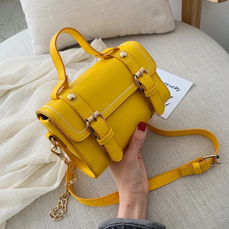 

2019 British fashion simple small square bag women's designer high quality PU leather single shoulder diagonal bag qq365