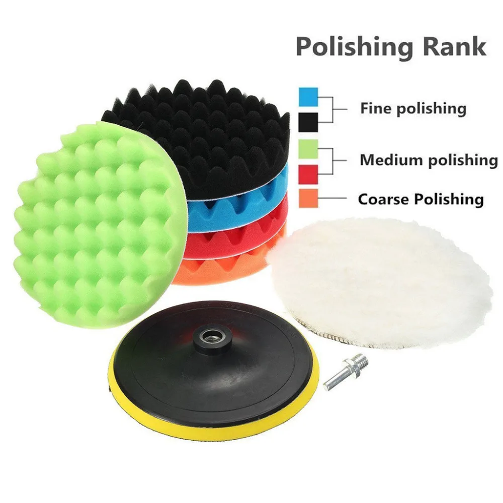 

3~7"mini-Buffing Pad Kit 7Pcs Sponge and Woolen Polishing Waxing Buffing Pads Kits with M14 Drill Adapter