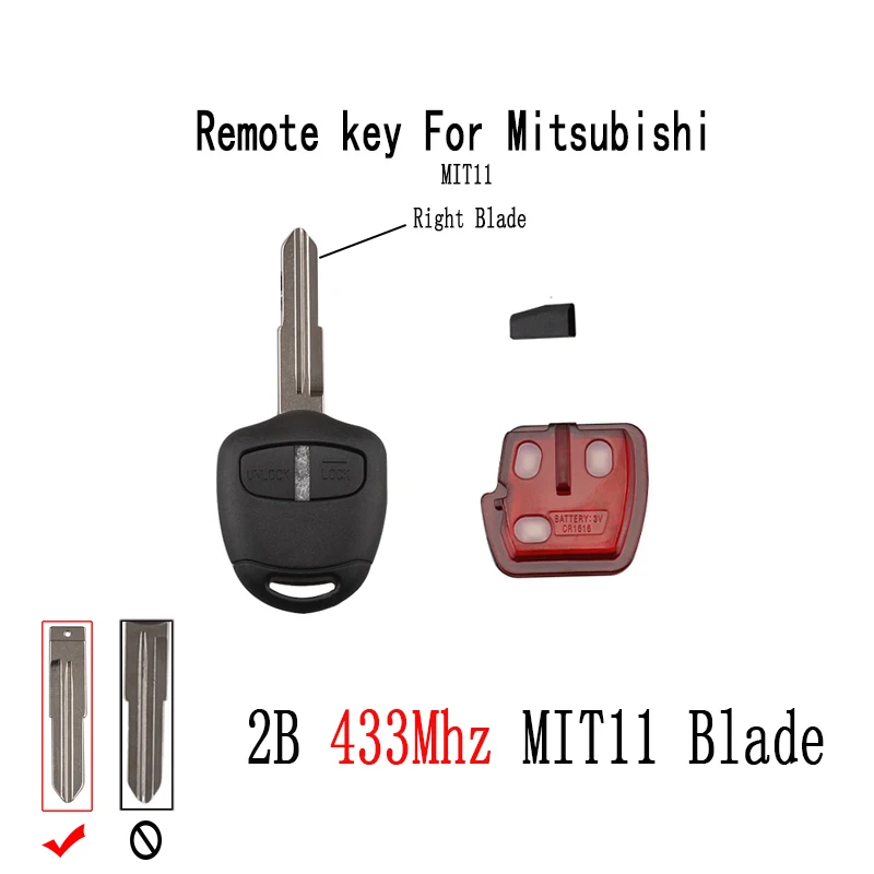 

2Button 433Mhz Car Remote Key For MITSUBISHI Outlander Pajero Montero Triton ASX Lancer 2008-2012 MIT11 Blade+ID46