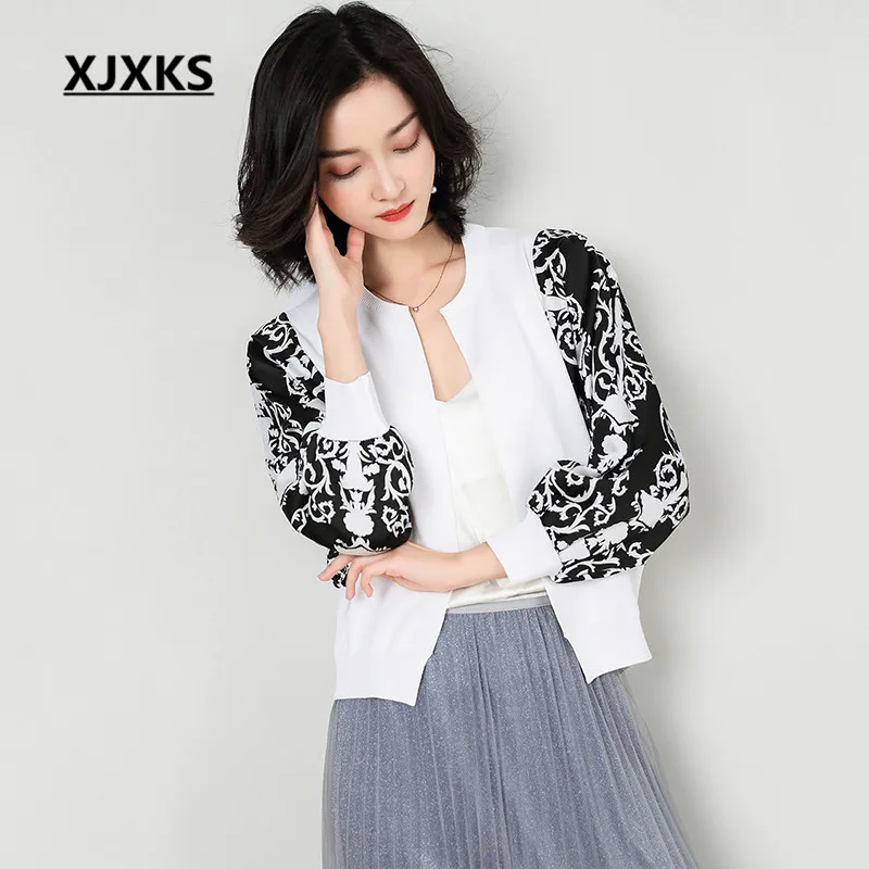 

XJXKS Fashion bat sleeve knitted stitching women's cardigan 2019 spring autumn new loose plus size comfortable cardigan women