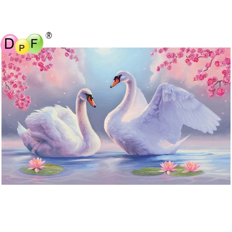 

DPF Diamond Embroidery Cherry swan Diamond Painting Cross Stitch Picture Of Rhinestone full Square Diamond Mosaic decor DIY