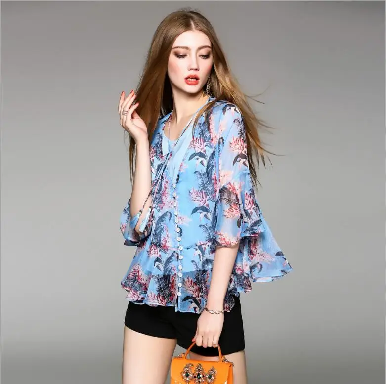 blue chiffon blouse 1