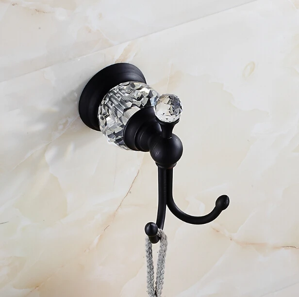 luxury crystal & brass blac double robe hook bathroom towel hanger towel rack clothes hook