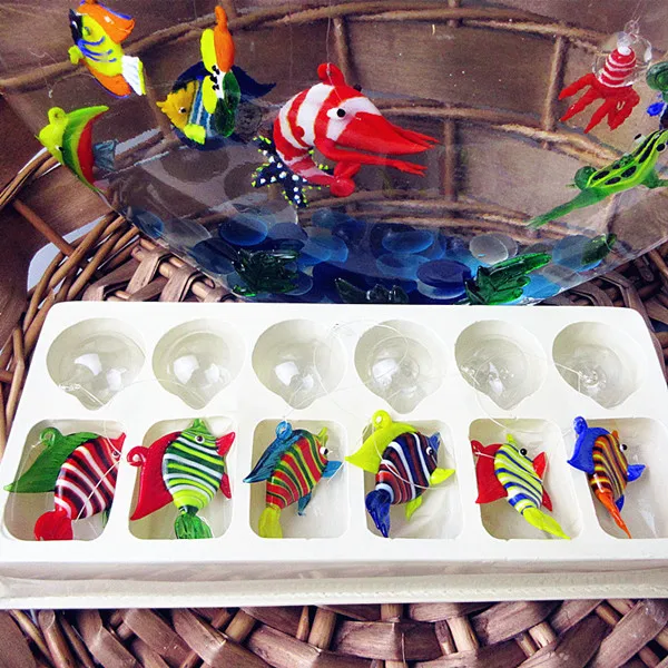 Изготовленные на заказ, муранский остров стиль ручной работы Плавающие Стеклянные Рыбки Аквариум украшения тропические рыбки Статуэтка подарки - Цвет: mottled