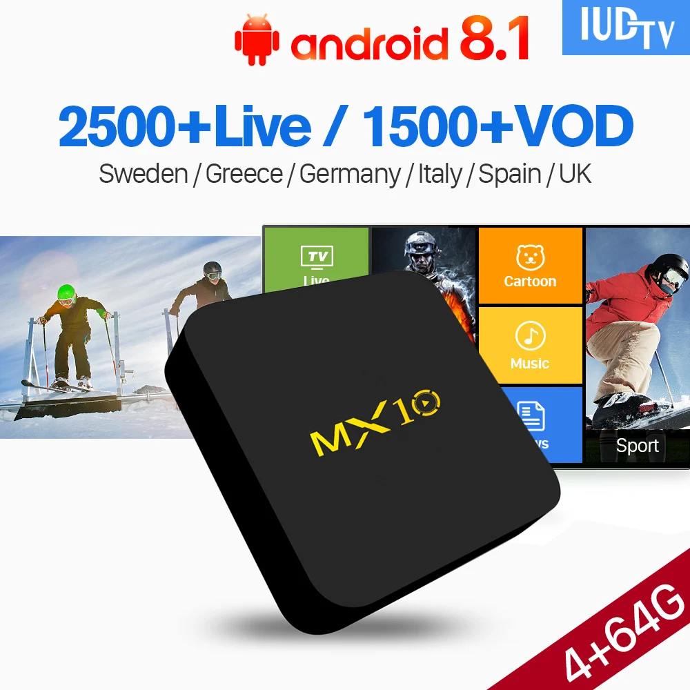 

1 Year IPTV Europe IPTV Box Android 8.1 IUDTV MX10 4G 64G IPTV Subscription Code WiFi 4K H.265 Decoder UK Germany Turkish Spain