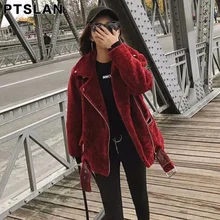 Ptslan Women Winter Real Sheep Fur Coat Ladies Thick Warm Genuine Sheepskin Fur Jacket Lamb Fur Coat Female