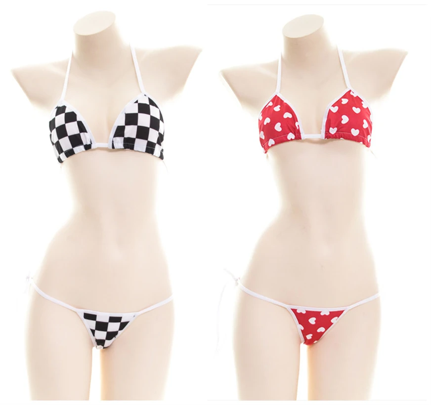 

Sexy Women's kawaii Lingerie 2PCS Set Mosaic Bra &T-back G-string Panties Shimapan Bows Tie Bikin Cute Exotic Apparel