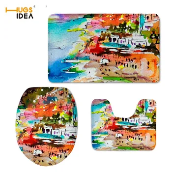 

HUGSIDEA Hot Sale Design 3PCS Set WC Toilet Lid Pads 3D Painting Prints Warm Bathroom Toilet Seat Cover Non-slip Floor Carpet