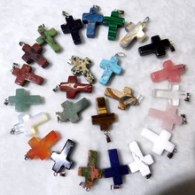 Натуральный Камень кварцевый кристалл тигровый глаз Opalite Unakite смесь оникс подвески крест Подвески для изготовления украшений ожерелья 12 шт