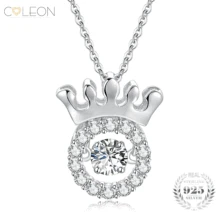 Coleon 100% 925 Sterling Silver Crown Pendant Varies Gemstones Dangling Gem Necklace Women Girls Christmas Birthday Fine Jewelry