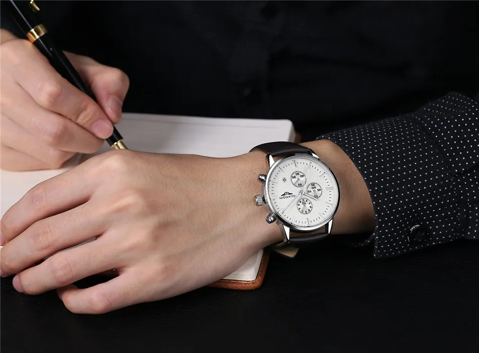 GUANQIN Quartz Watch Mens Watches Top Brand Luxury Chronograph Clock Men Sport Waterproof Leather Wristwatch relogio masculino