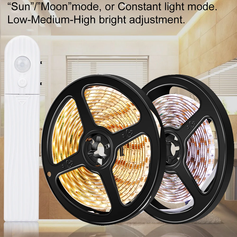 

Motion Sensor Led Night Light 2835 SMD Battery-powered LED Strip Neon Ribbon Waterproof Luminaria Led 1M 2M 3M Flexible Lighting