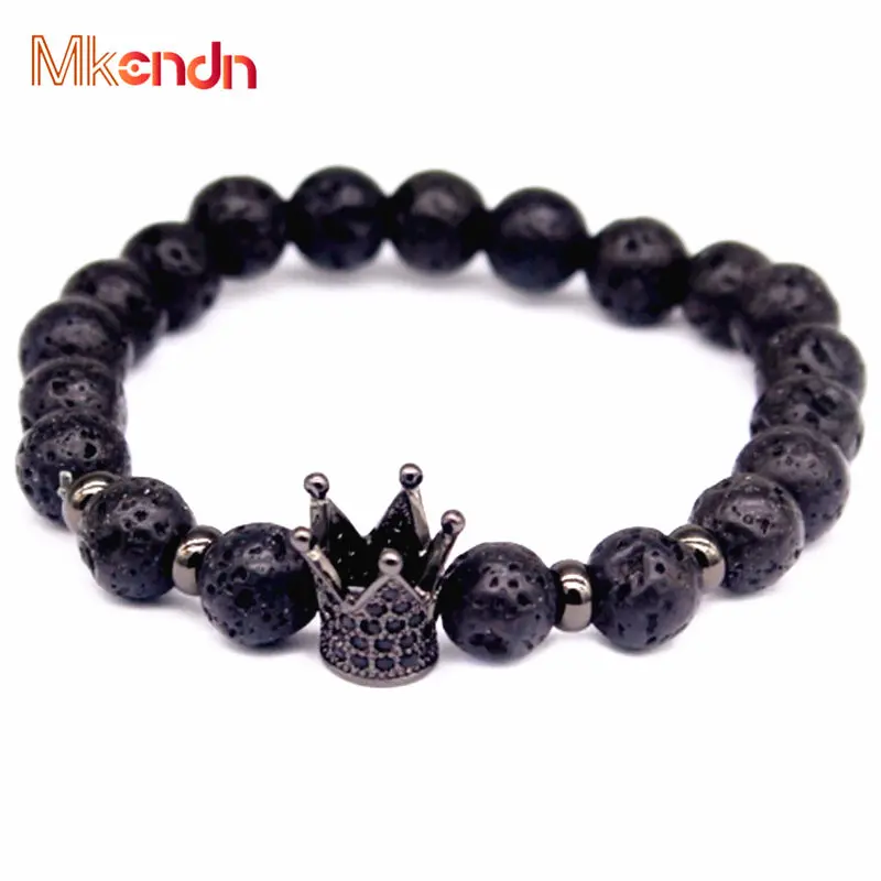 MKENDN Оптовые Lava Stone Pave CZ Корона и шлем Шарм браслет для мужчин женщин ювелирные