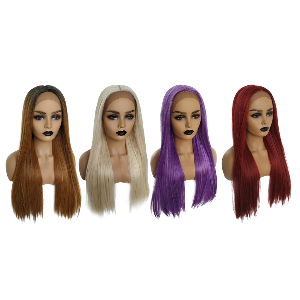 

Hot Women Full Wig Ombre Long Straight Synthetic Hair Cosplay Lace Front Wig