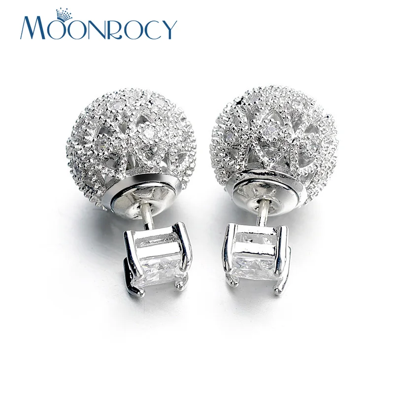 MOONROCY Free Shipping Fashion Jewelry wholesale Cubic Zirconia Crystal Square Hollow out ball earrings Gift for women | Украшения и