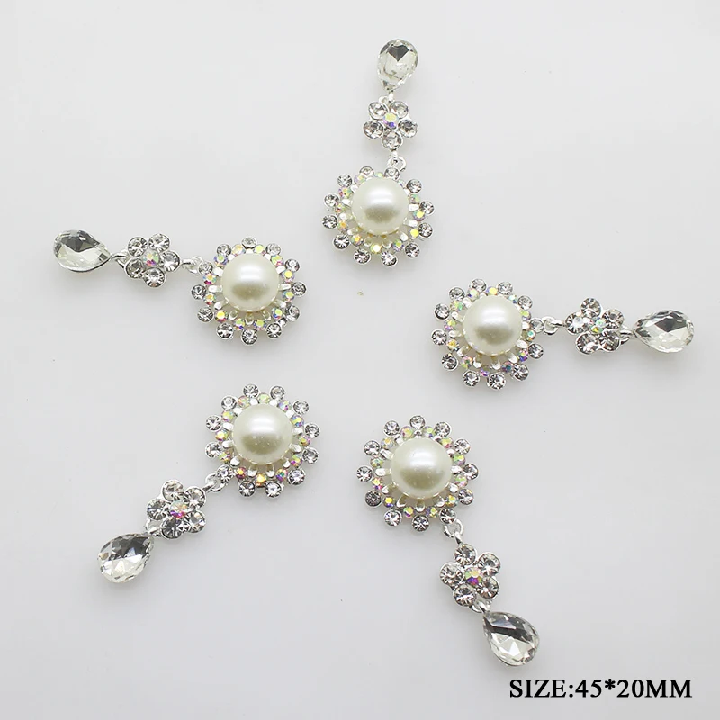 

YIWUXINXI 5pcs/lot 45*20MM Flower Metal Rhinestone Jewelry DIY Accessories Alloy Pearl for Hair Accessories Wedding Decoration