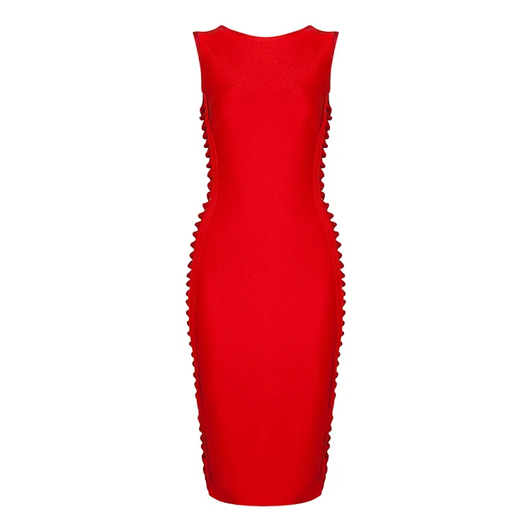 

Bandage Dress Factory Cutout O neck Sleeveless Red Black Midi Sexy Women Bodycon Stretch Evening Party Bandage Dress